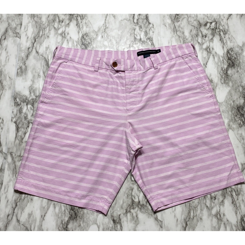 FRENCH CONNECTION Mens Shorts Size 38 Pink Striped Button‎ Fly Chino